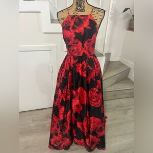 Chic Black and Red Floral Maxi Dress